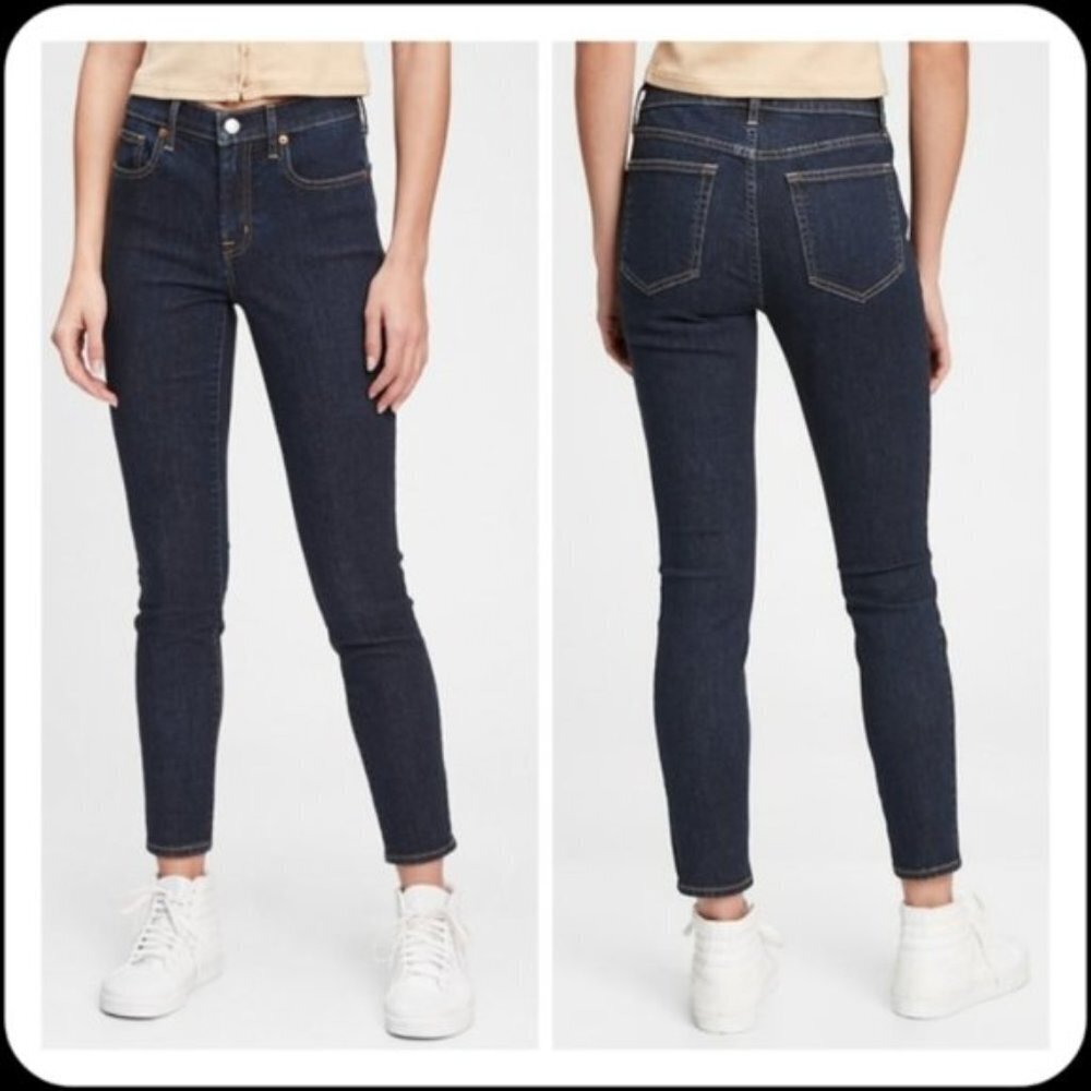 Gap True Skinny Mid Rise Dark Wash Jeans Jeggings Casual Basic Petite Cropped